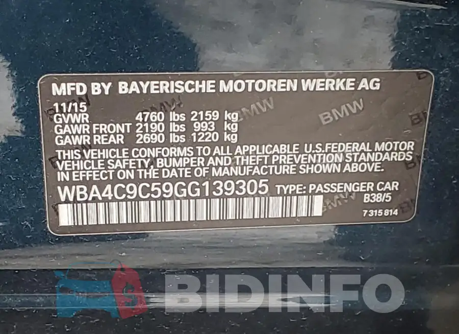 WBA4C9C59GG139305 Photo# 12