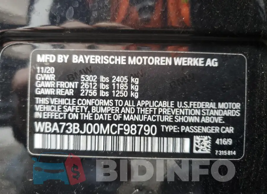 WBA73BJ00MCF98790 Photo# 12