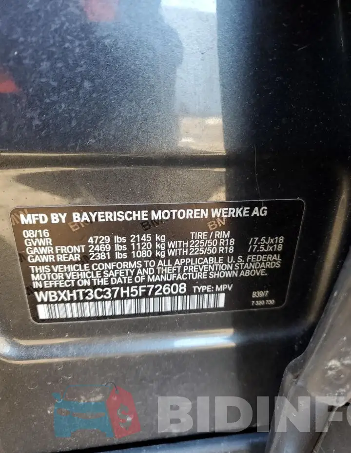 WBXHT3C37H5F72608 Photo# 12