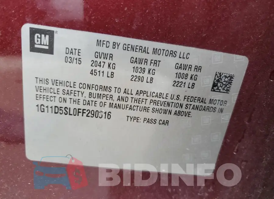 1G11D5SL0FF290316 Photo# 12