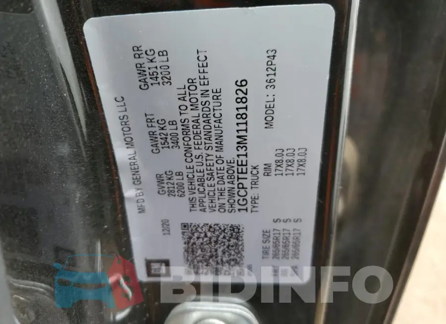 1GCPTEE13M1181826 Photo# 12