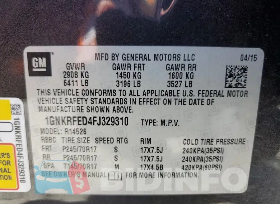 1GNKRFED4FJ329310 Photo# 13