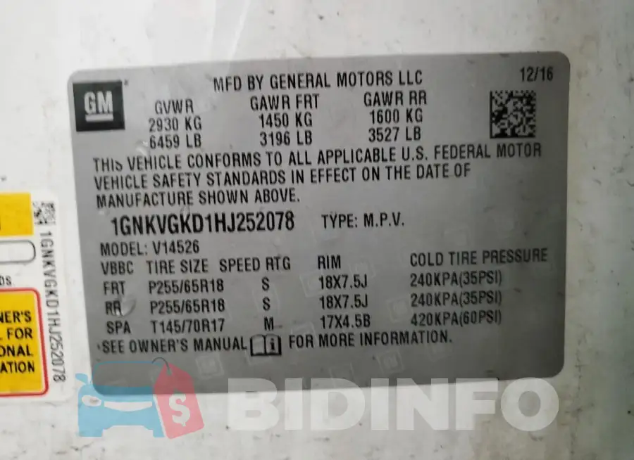 1GNKVGKD1HJ252078 Photo# 14