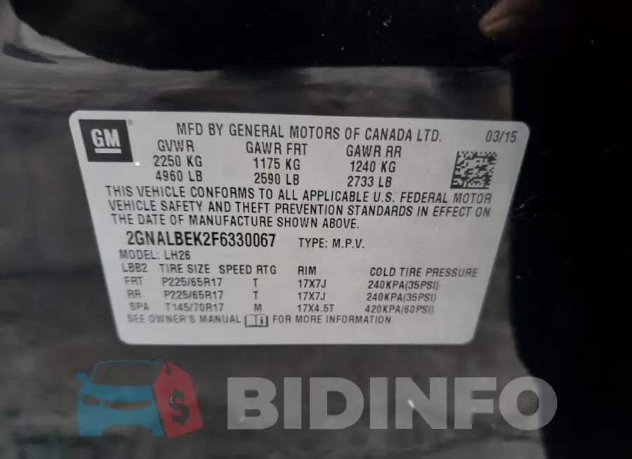 2GNALBEK2F6330067 Photo# 12