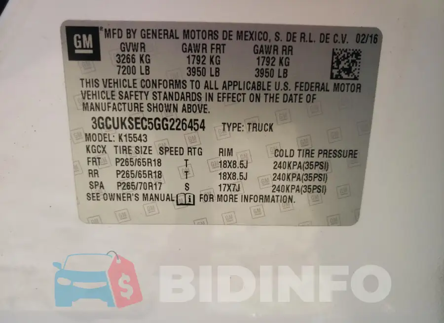 3GCUKSEC5GG226454 Photo# 12