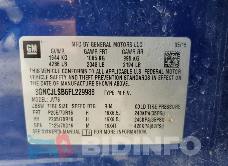 3GNCJLSB6FL229988 Photo# 13