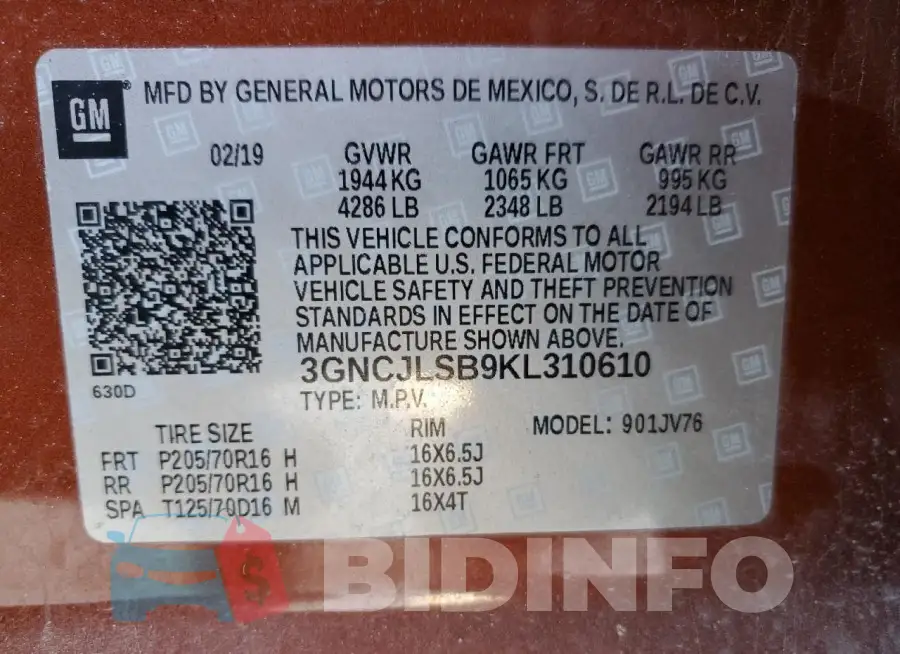 3GNCJLSB9KL310610 Photo# 13