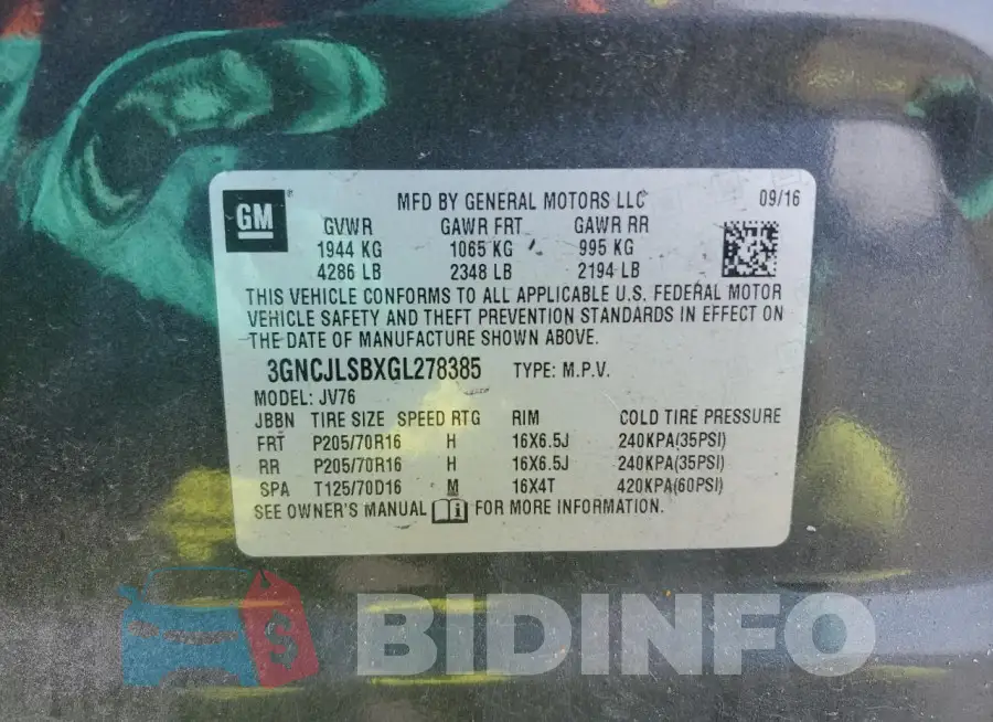 3GNCJLSBXGL278385 Photo# 12