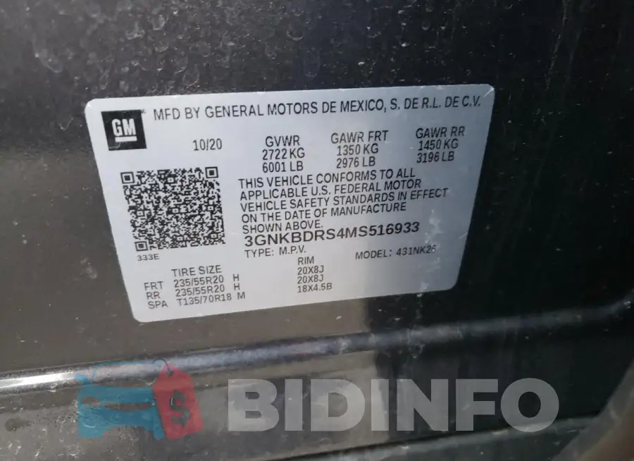 3GNKBDRS4MS516933 Photo# 13
