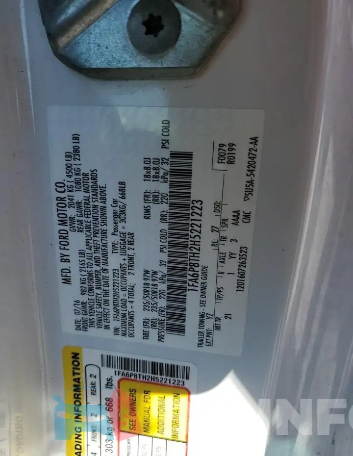 1FA6P8TH2H5221223 Photo# 12