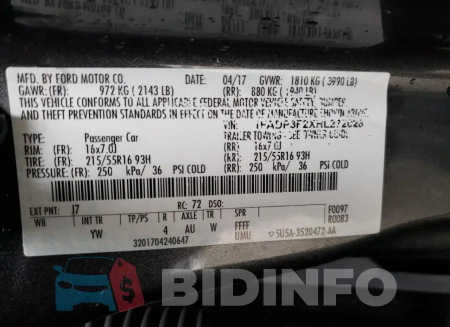1FADP3F2XHL272028 Photo# 12