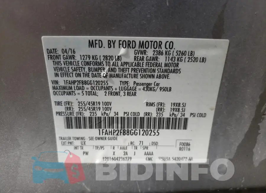 1FAHP2F88GG120255 Photo# 13
