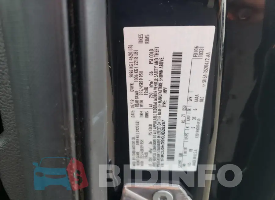 1FMCU0HD9KUB28267 Photo# 12