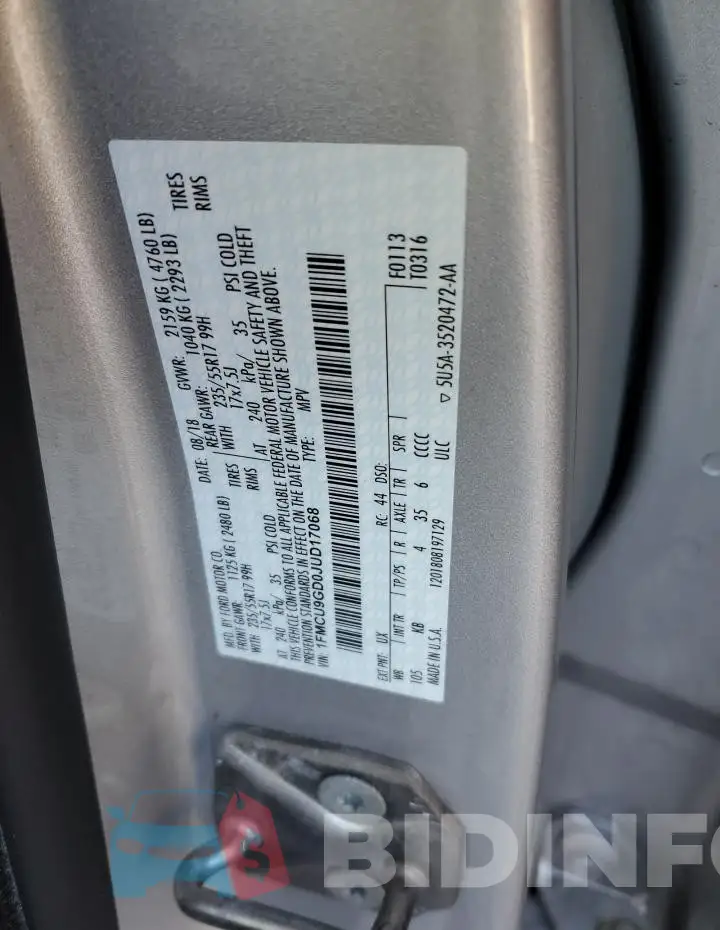 1FMCU9GD0JUD17068 Photo# 13