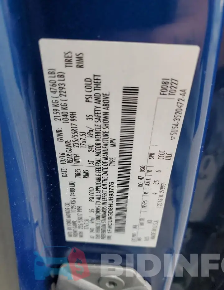 1FMCU9GD8HUB98776 Photo# 13