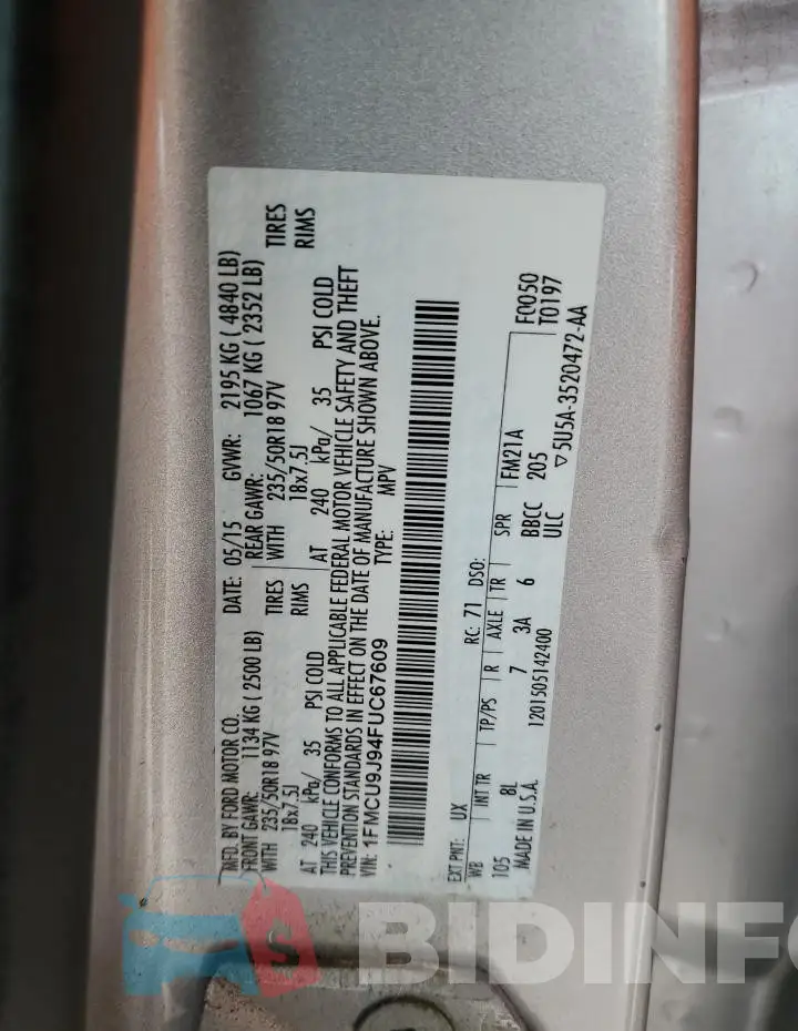 1FMCU9J94FUC67609 Photo# 13