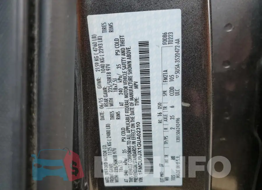 1FMCU9JX1GUA02310 Photo# 13