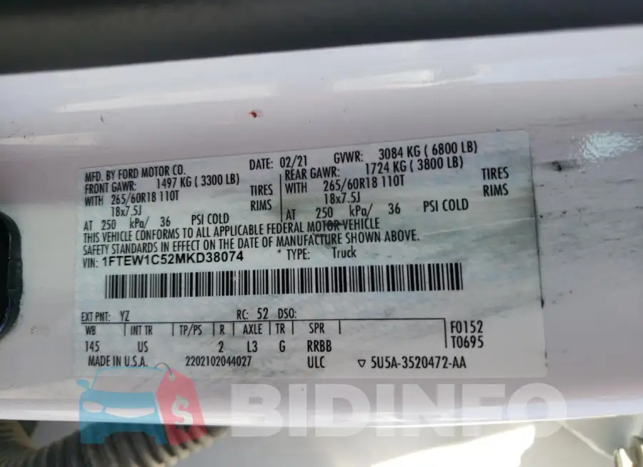 1FTEW1C52MKD38074 Photo# 12