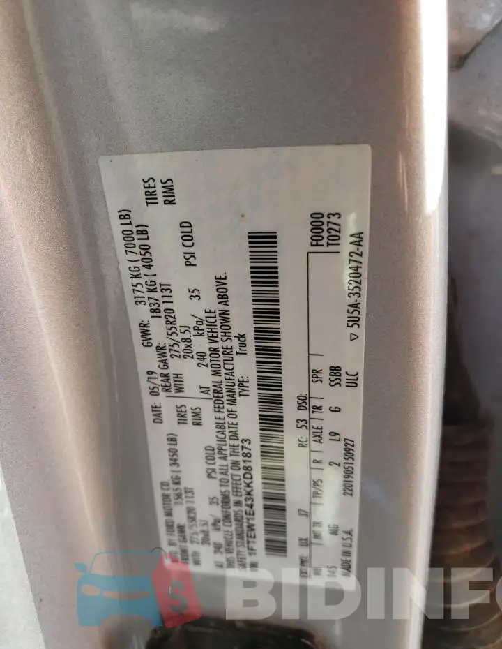 1FTEW1E43KKD81873 Photo# 12