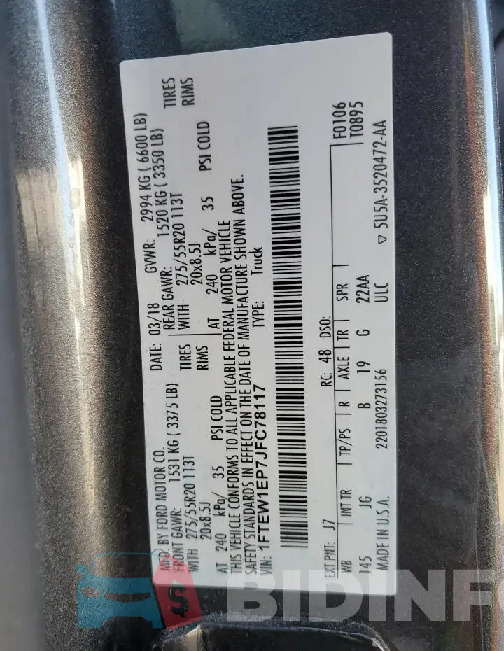 1FTEW1EP7JFC78117 Photo# 12