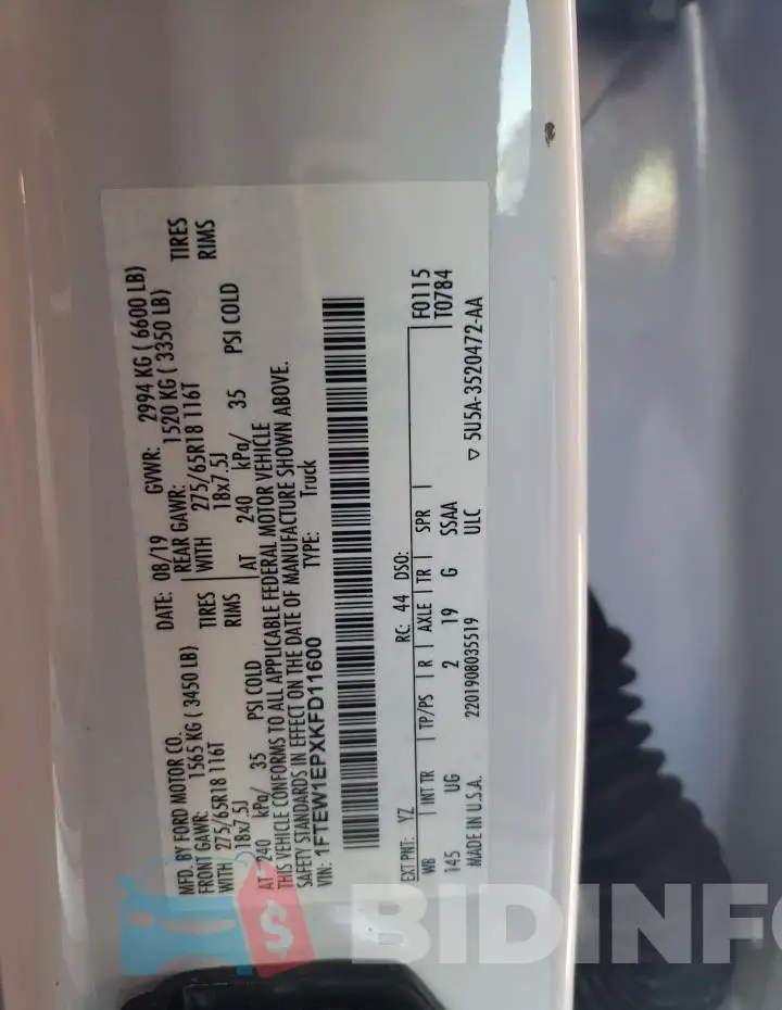 1FTEW1EPXKFD11600 Photo# 12