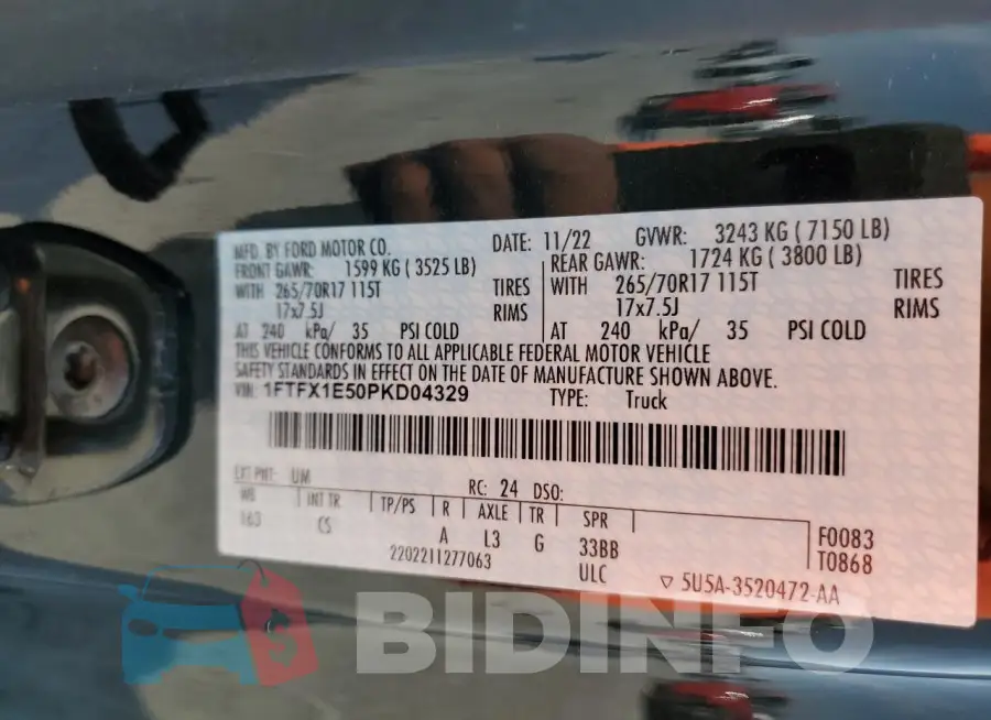 1FTFX1E50PKD04329 Photo# 13