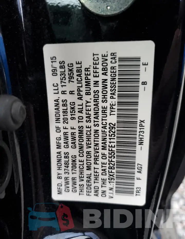 19XFB2F55FE115292 Photo# 12
