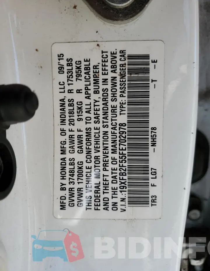19XFB2F55FE702978 Photo# 12