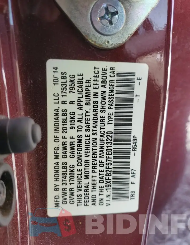 19XFB2F57FE013220 Photo# 12