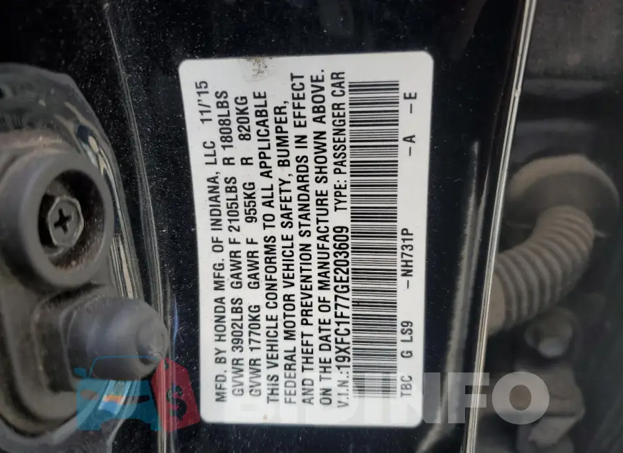 19XFC1F77GE203609 Photo# 12
