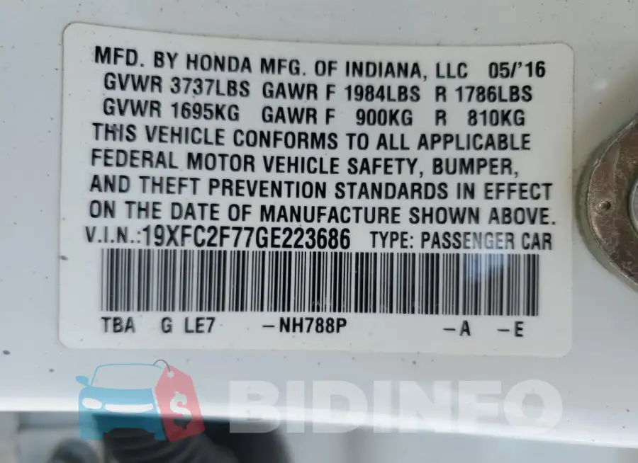 19XFC2F77GE223686 Photo# 12