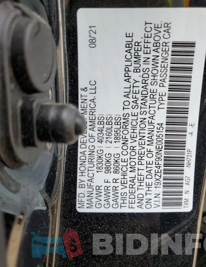 19XZE4F90NE005154 Photo# 13