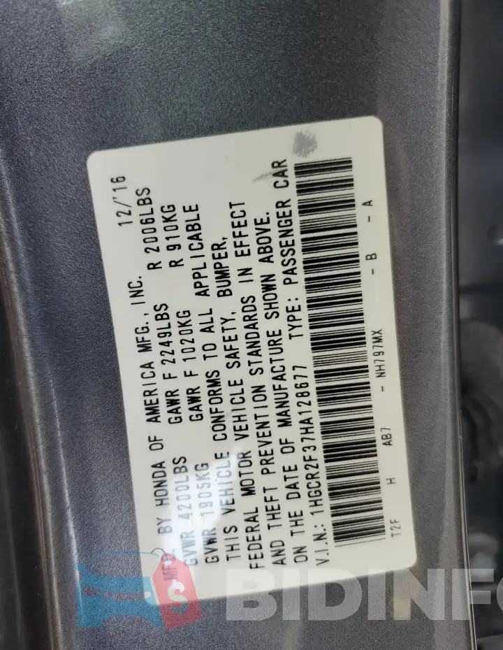 1HGCR2F37HA128677 Photo# 12