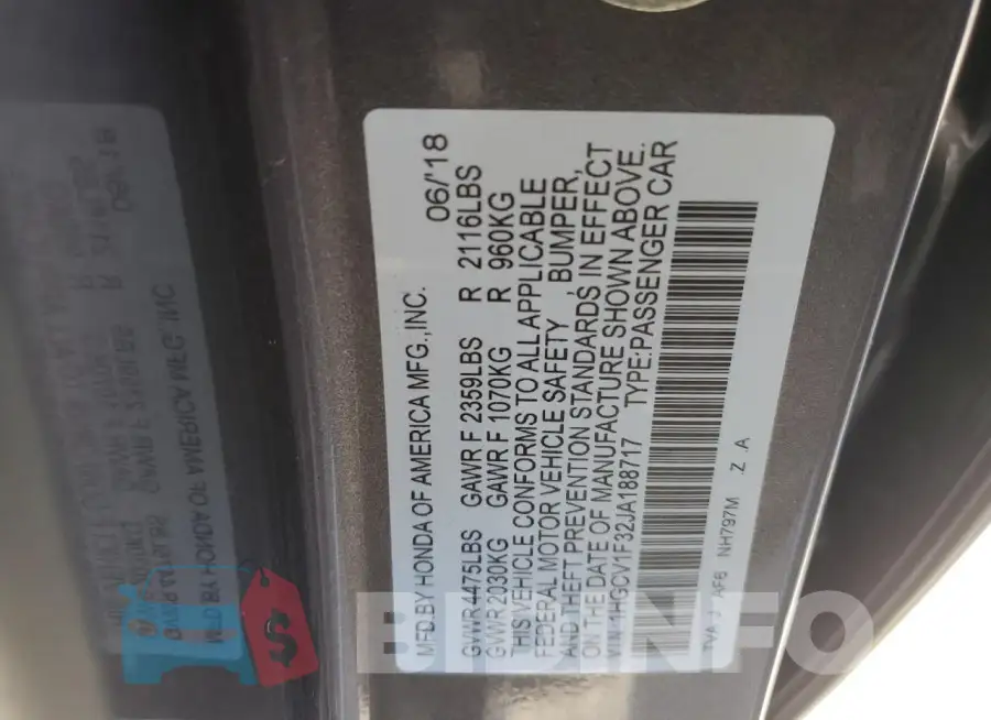 1HGCV1F32JA188717 Photo# 13