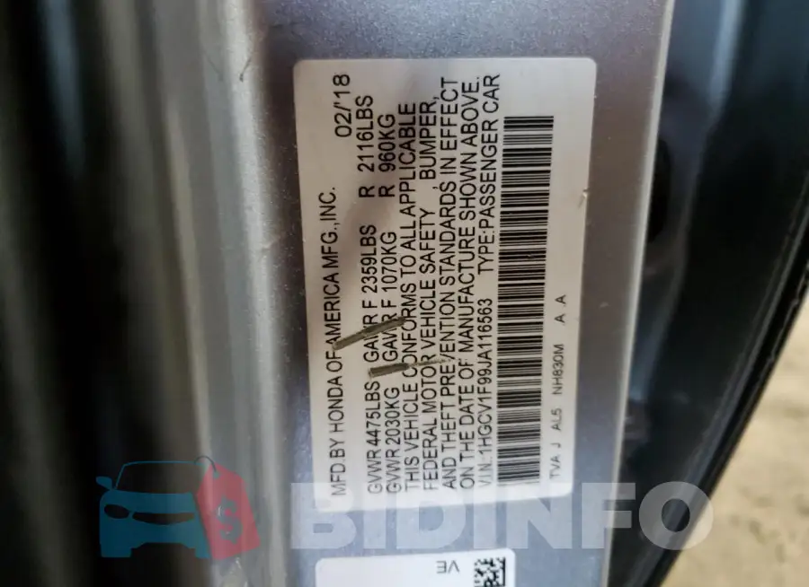 1HGCV1F99JA116563 Photo# 12