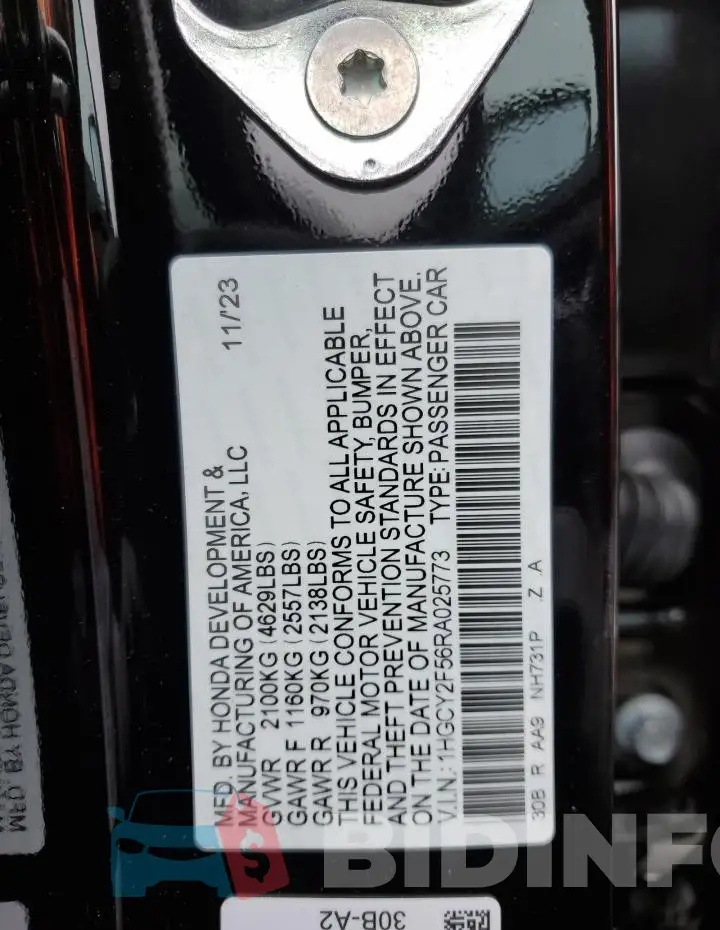 1HGCY2F56RA025773 Photo# 12