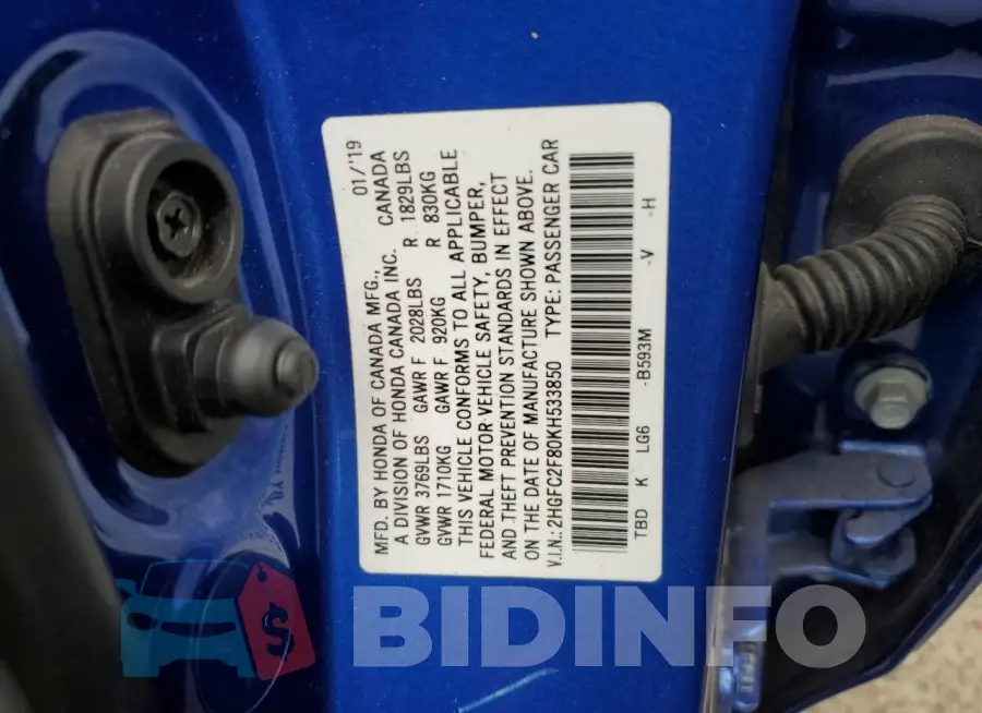 2HGFC2F80KH533850 Photo# 12