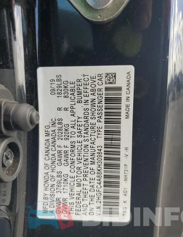2HGFC4A88KH309843 Photo# 12