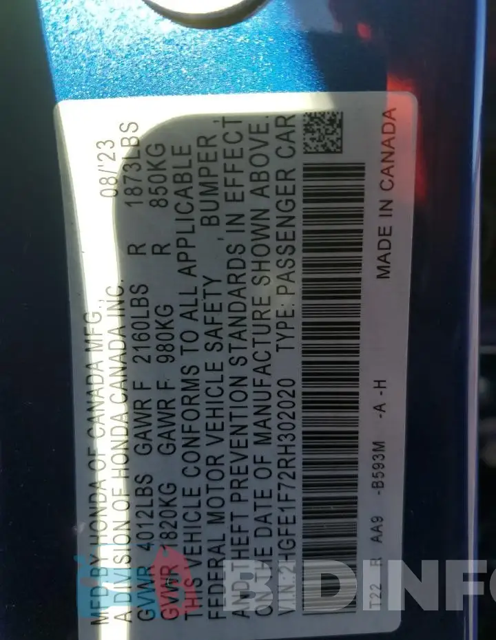 2HGFE1F72RH302020 Photo# 12