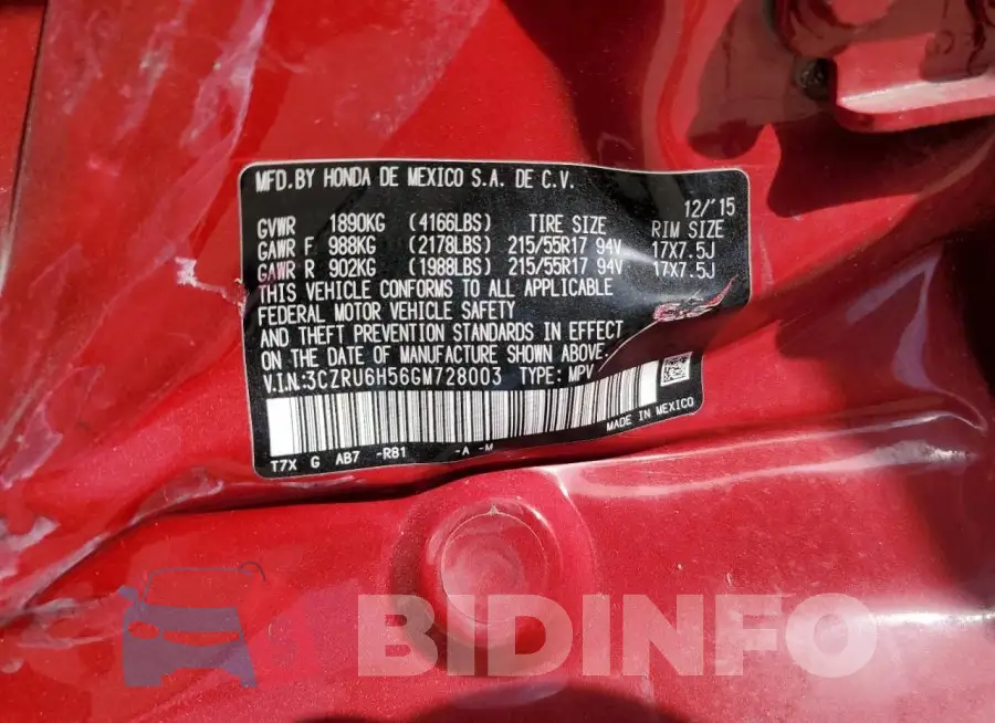 3CZRU6H56GM728003 Photo# 13