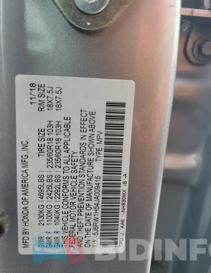 5J6RW1H54JA009415 Photo# 12