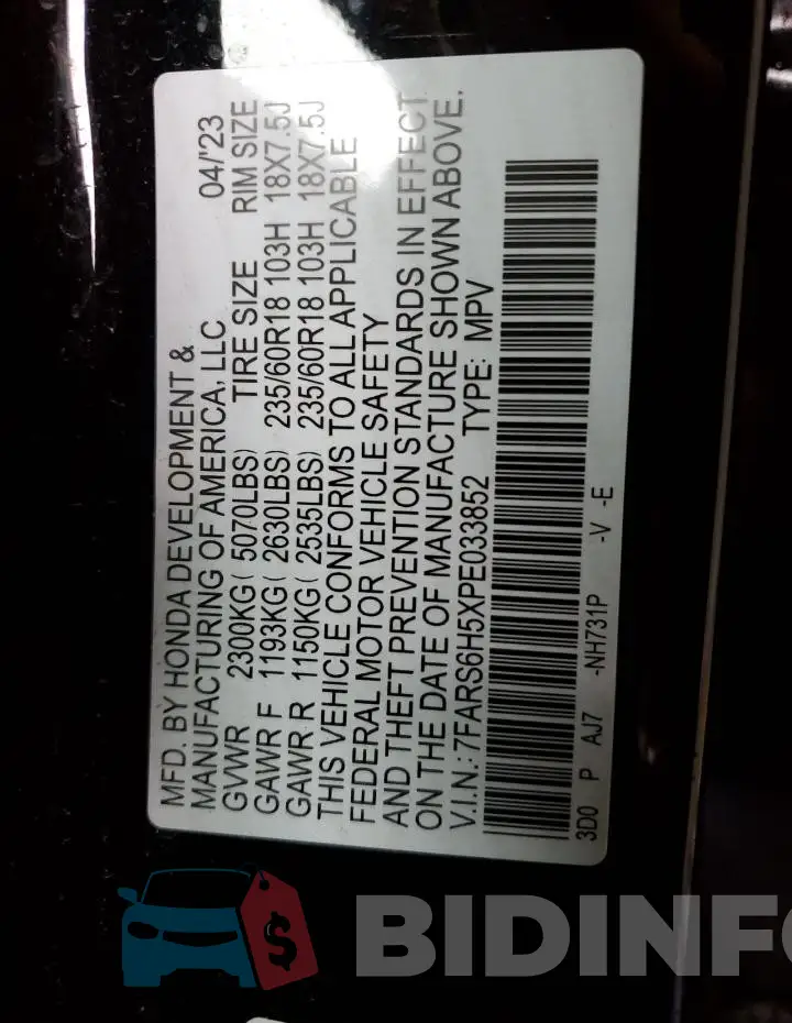 7FARS6H5XPE033852 Photo# 14