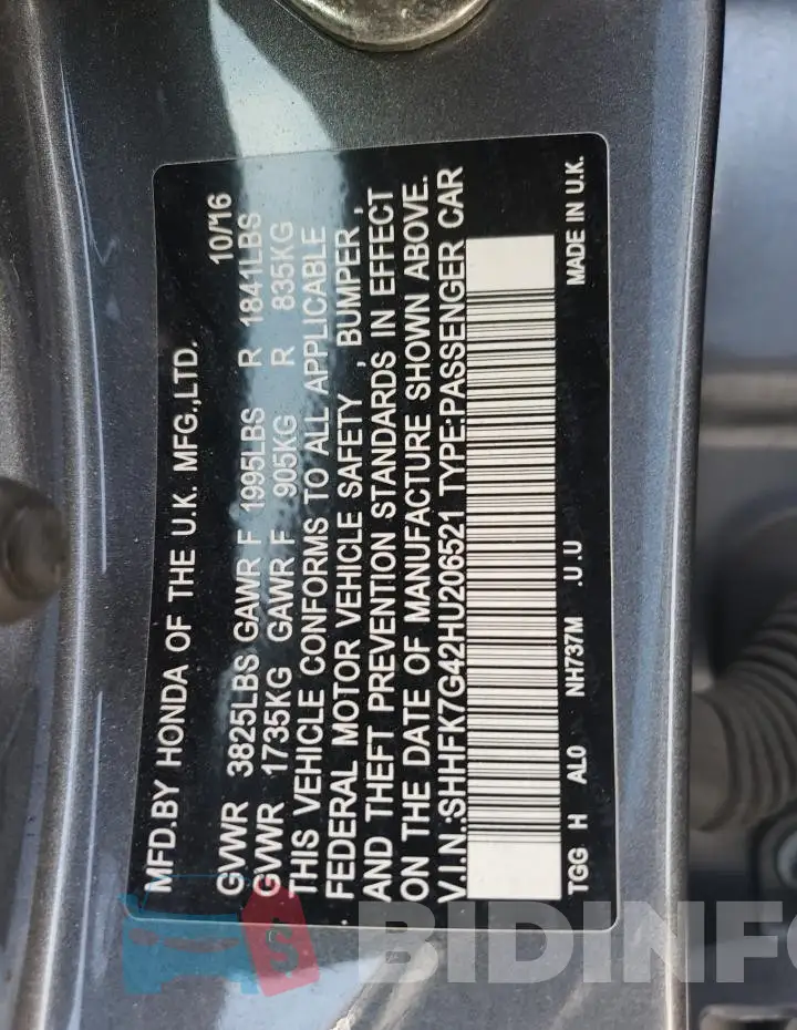 SHHFK7G42HU206521 Photo# 13