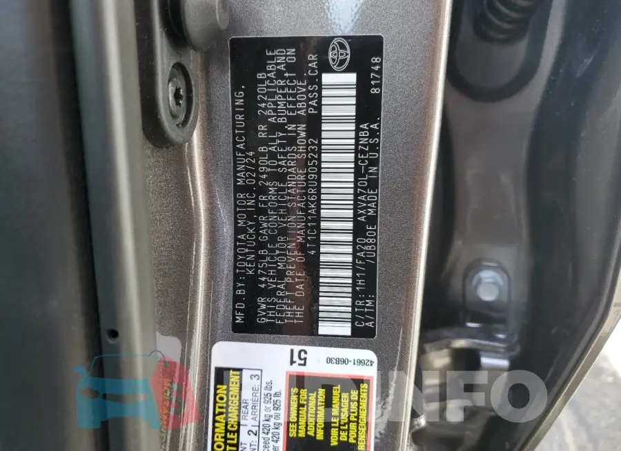 4T1C11AK6RU905232 Photo# 12