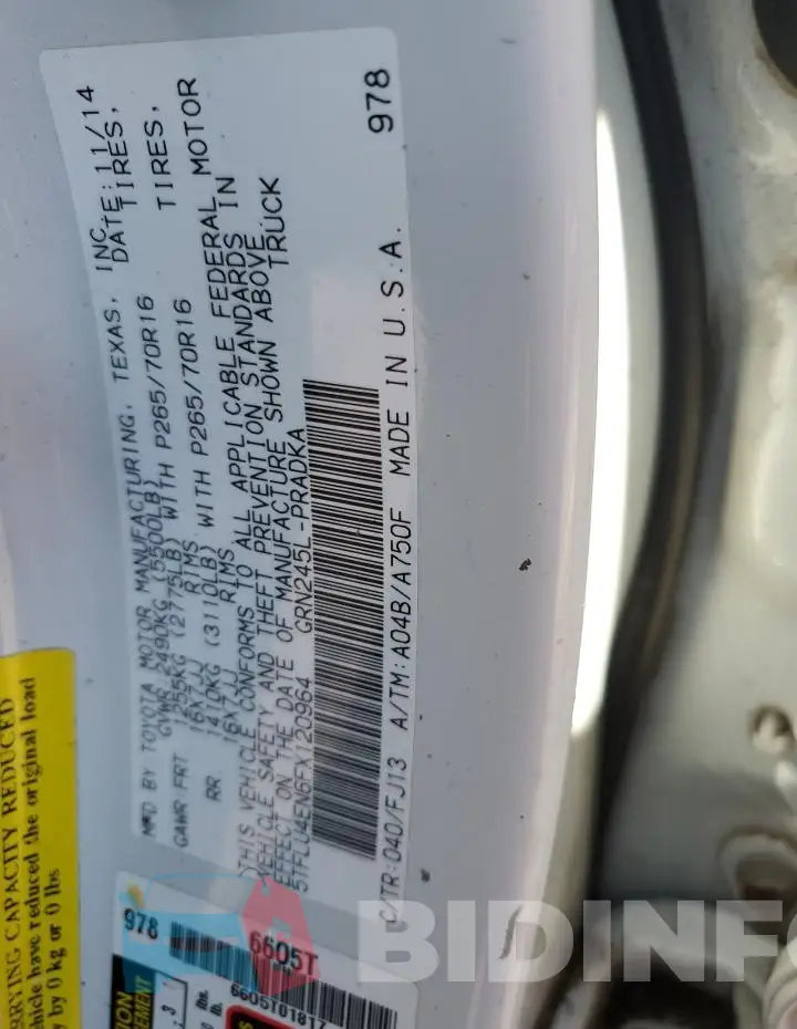 5TFLU4EN6FX120964 Photo# 12