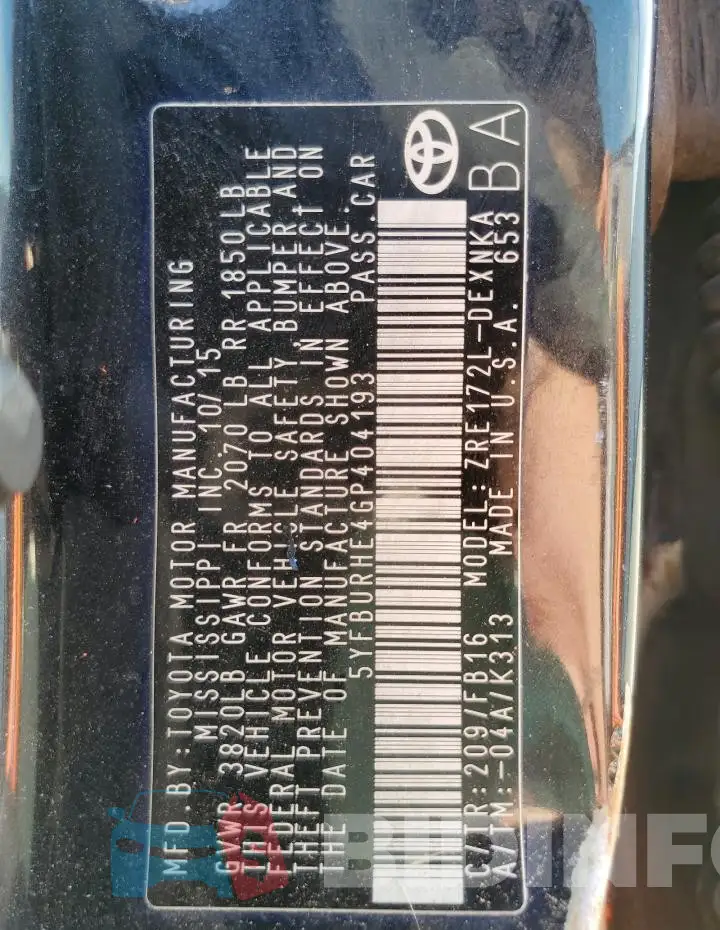 5YFBURHE4GP404193 Photo# 12