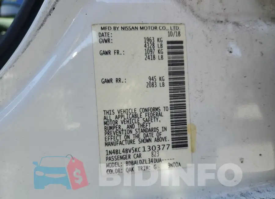 1N4BL4BV5KC130377 Photo# 12