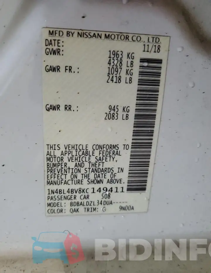 1N4BL4BV8KC149411 Photo# 12