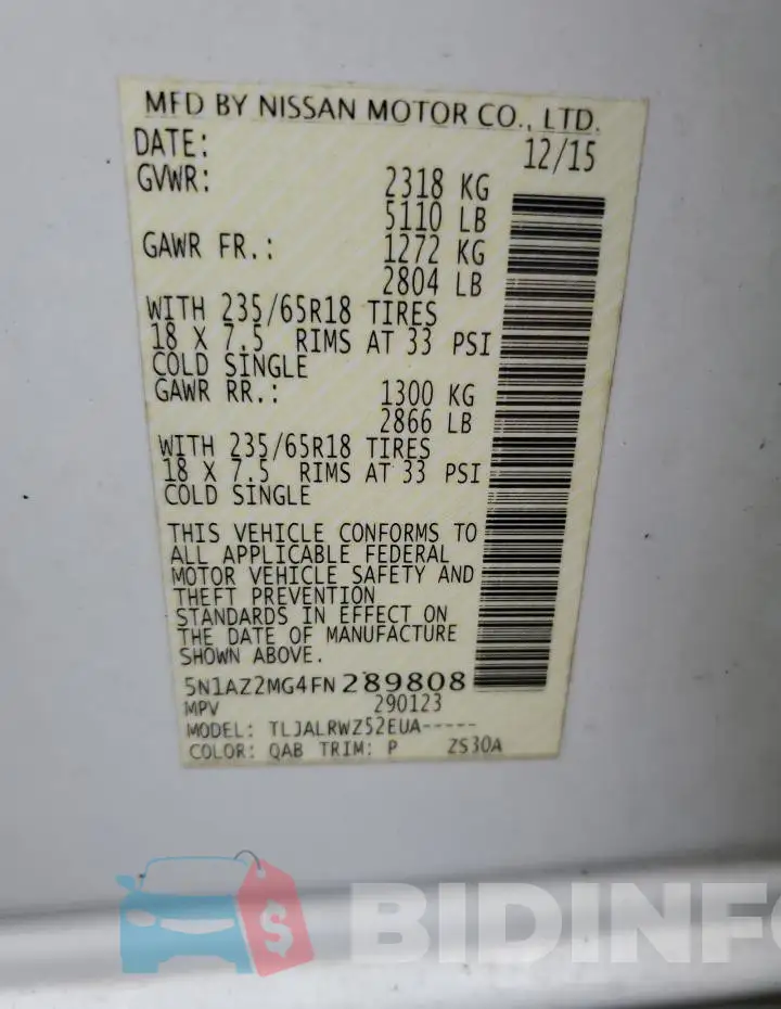 5N1AZ2MG4FN289808 Photo# 13