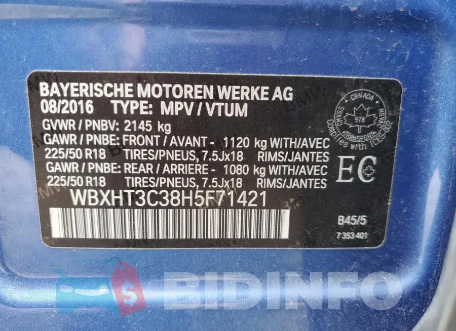 WBXHT3C38H5F71421 Photo# 13